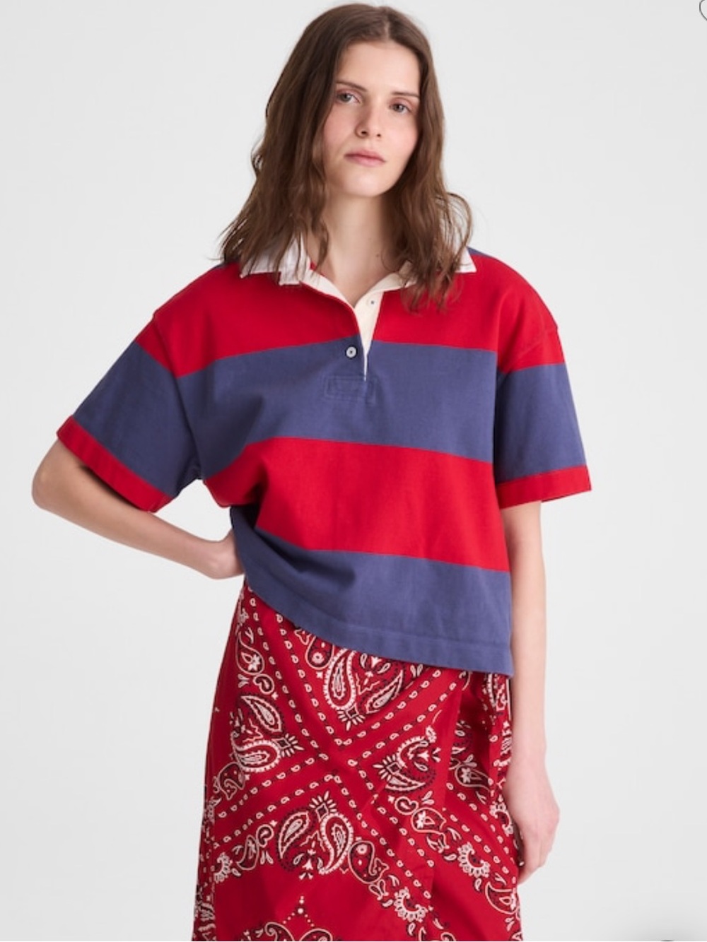 Madewell Boxy Rugby Polo - Varsity Red And Navy Stripe